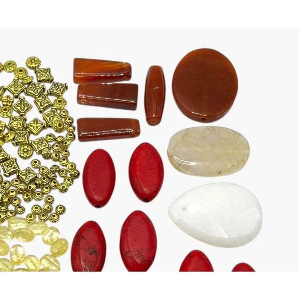 Mixed Lot Beads Pendant Gemstone Metal Glass Jewelry DIY Red Brown Stone Artisan